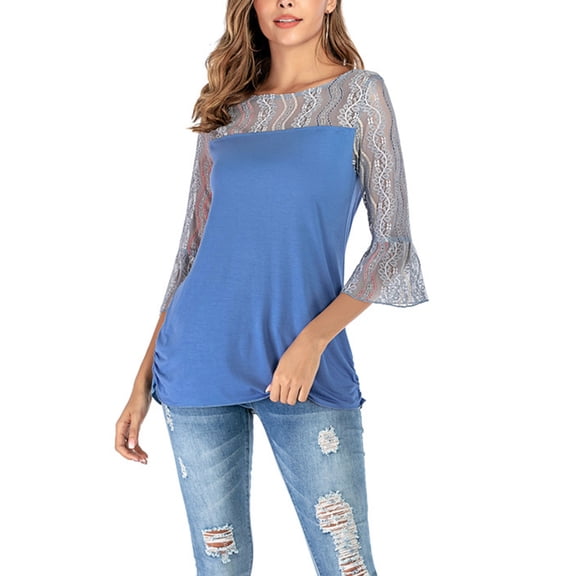 Wensltd Womens Blouse Long Sleeve Lace Trim Embroidered Tops Elegant Formal Occasion Women Party Tops Pink