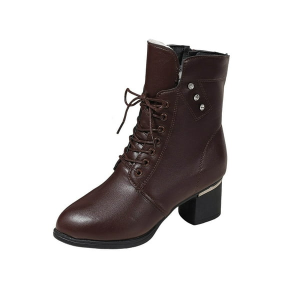 Wensltd Womens Boots Chunky Heel Round Toe Booties Wide Width Fall Winter Dress Shoes Black