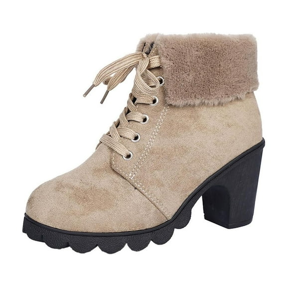 Wensltd Womens Boots Chunky Heel Round Toe Lace Up Booties Wide Width Fall Winter Dress Heel Shoes