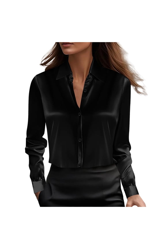 Womens Casual Shirts Long Sleeve Button Down Blouse Solid Color Lightweight Open Front Top for Everyday Comfort Style