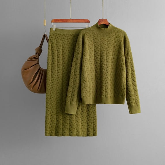Wensltd Womens Fashion Two Piece Outfits Oversized Sweater Tops Skirt Sets Lounge Set