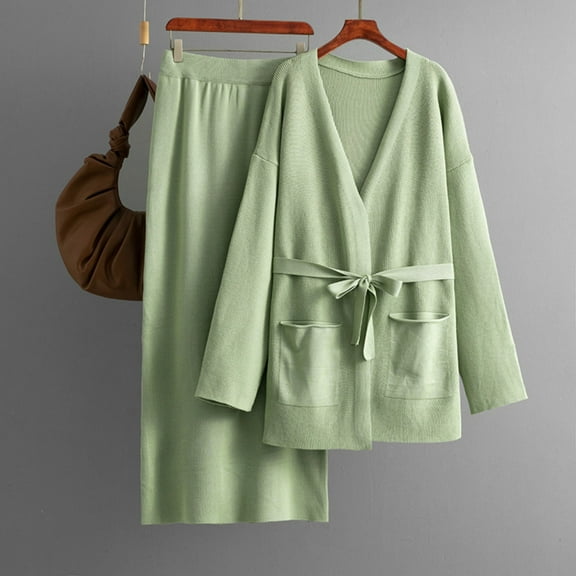 Wensltd Womens Fashion Two Piece Outfits Oversized Sweater Tops Skirt Sets Lounge Set