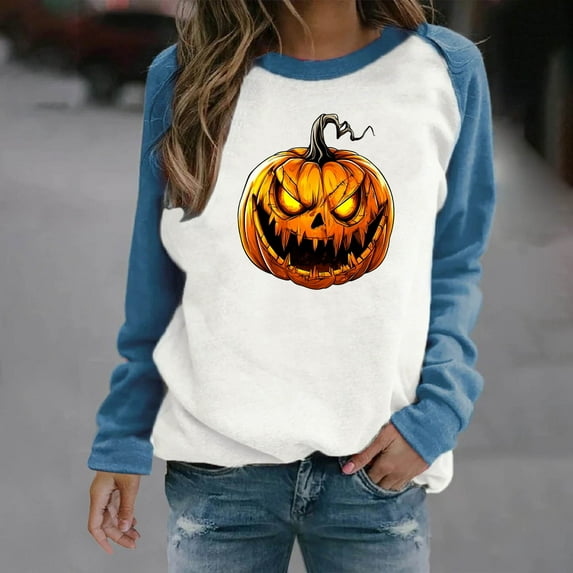 Wensltd Womens Graphic Hoodie Crewneck Casual Fall Long Sleeve Tops Halloween