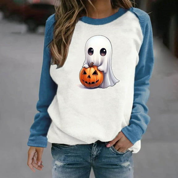 Wensltd Womens Graphic Hoodie Crewneck Casual Fall Long Sleeve Tops Halloween