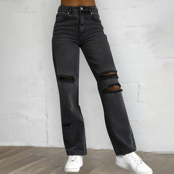 Wensltd Womens Jeans with Pockets High Waisted Casual Straight Leg Pants