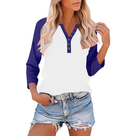 Wensltd Womens Loose Top Button 3/4 Sleeve Raglan T-shirt