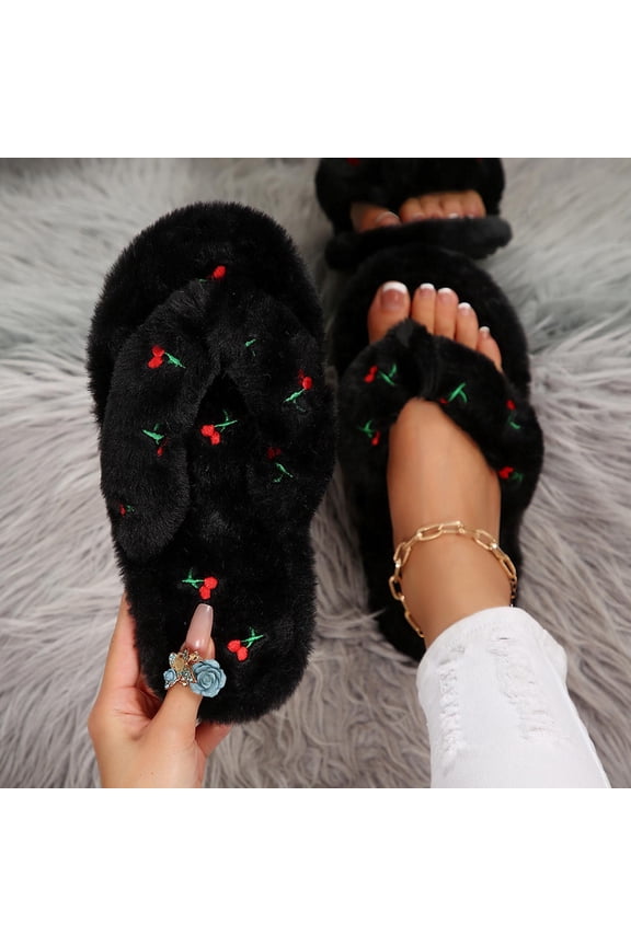 Womens Memory Foam Fuzzy Slippers Indoor Flat Home Slippers Open Toe House Shoes