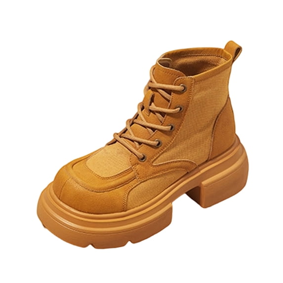 Wensltd Womens Mid Calf Boots Wide Width Low Heel Lace Up Round Toe Boots Fall Shoes