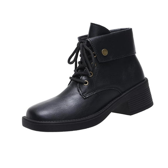 Wensltd Womens Mid Calf Boots Wide Width Low Heel Lace Up Round Toe Boots Fall Shoes Brown