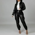thumbnail image 1 of Wensltd Womens Outfits Solid Color Leather Trousers Multi-pocket Suit, 1 of 4