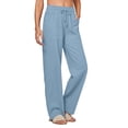 thumbnail image 1 of Wensltd Womens Pants Solid Color Casual Elastic Waist Drawstring Straight Leg Trousers with Pockets, 1 of 7