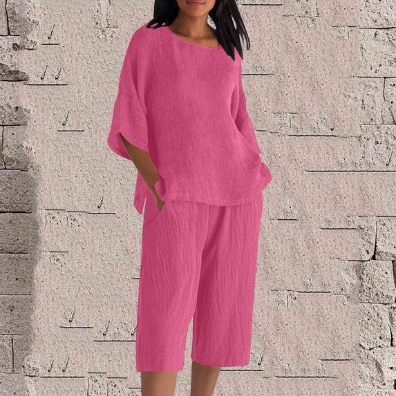 Wensltd Womens Sets 2 Piece Summer Vacation Outfits Short Sleeve T-shirts Elastic Waist Shorts Matching Set