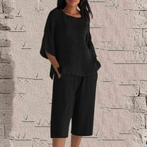 Wensltd Womens Sets 2 Piece Summer Vacation Outfits Short Sleeve T-shirts Elastic Waist Shorts Matching Set