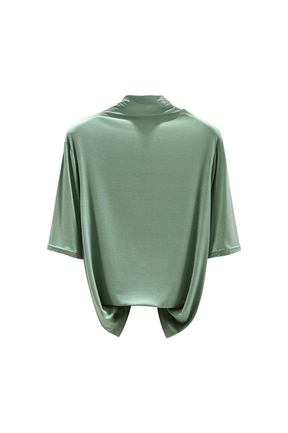 Womens Solid Color 3/4 Sleeve Turtleneck Tops Soft Stretch Casual Spring Fall Layering Basic Tees