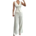 thumbnail image 1 of Wensltd Womens Solid Color V-neck Sleeveless Vest High Waisted Wide Leg Pants Set, 1 of 8