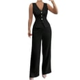 thumbnail image 1 of Wensltd Womens Solid Color V-neck Sleeveless Vest High Waisted Wide Leg Pants Set, 1 of 7