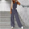 thumbnail image 1 of Wensltd Womens Solid Color V-neck Sleeveless Vest High Waisted Wide Leg Pants Set, 1 of 8