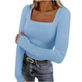 thumbnail image 1 of Wensltd Womens Square Neck Long Sleeve Shirt Casual Comfortable Spring Blouse Solid Color Base Layer, 1 of 9