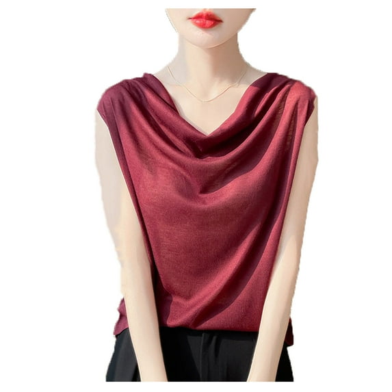 Wensltd Womens Summer Tank Tops Trendy Solid Color Cowl Neck Sleeveless Knit Tops Versatile Layering Tops S-XL