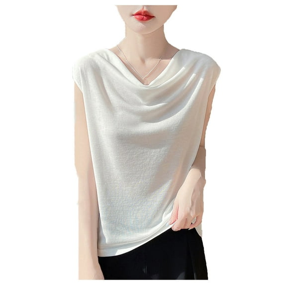 Wensltd Womens Summer Tank Tops Trendy Solid Color Cowl Neck Sleeveless Knit Tops Versatile Layering Tops S-XL