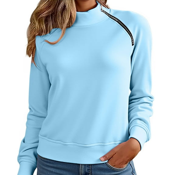 Wensltd Womens Sweatshirts No Hood Solid Color Crew Neck Casual Long Sleeve Pullover Tops
