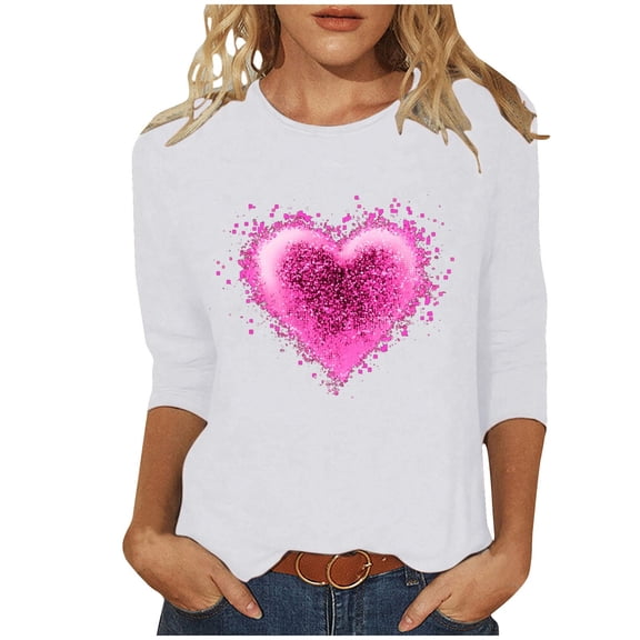 Wensltd Womens T-Shirts Valentine's Day Love Graphic Printed Lightweight Breathable Daily Wear Spring Summer Blouses Outfits