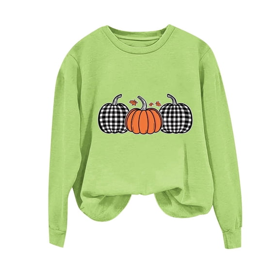 Wensltd Womens Thanksgiving Sweatshirts No Hood Pumpkin Graphic Fall Long Sleeve Pullover Tops Casual Fashion
