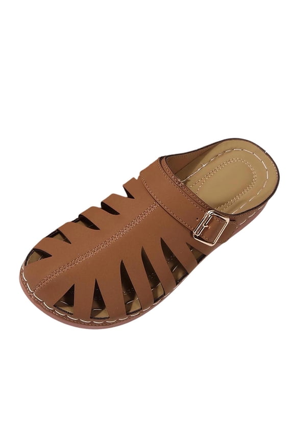 Womens Vacation Sandals Comfortable Solid Color Closed Toe Wedge Sandals Comfort Women Slippers Brown