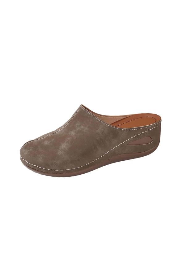 Womens Vacation Sandals Comfortable Solid Color Closed Toe Wedge Sandals Comfort Women Slippers Khaki