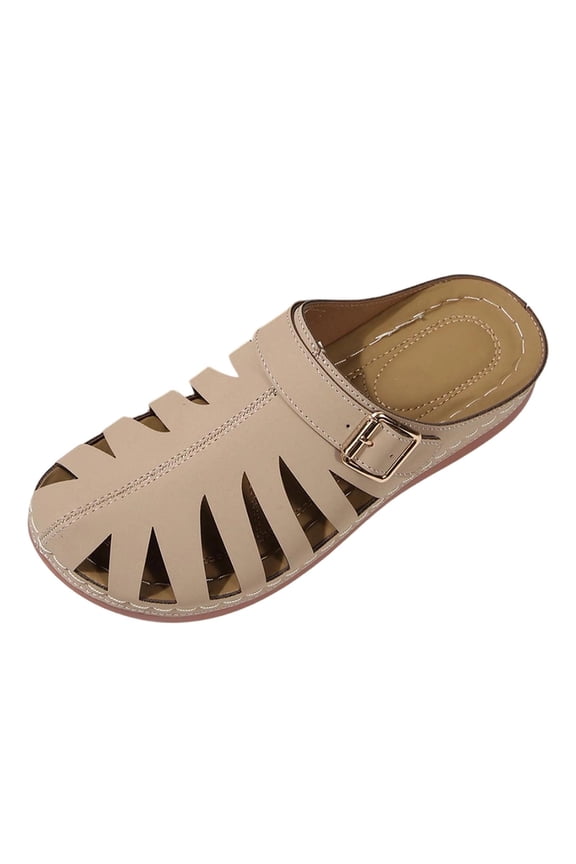Womens Vacation Sandals Comfortable Solid Color Closed Toe Wedge Sandals Comfort Women Slippers Khaki