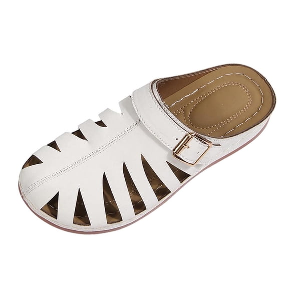 Wensltd Womens Vacation Sandals Comfortable Solid Color Closed Toe Wedge Sandals Comfort Women Slippers White