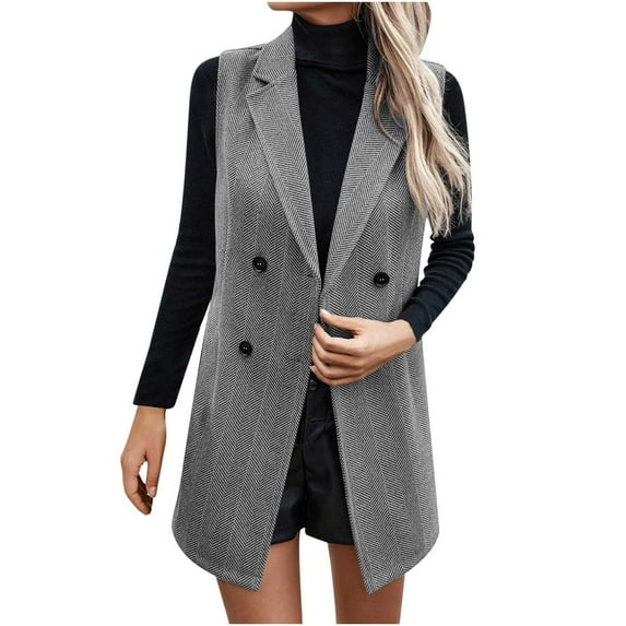 Wensltd Wool Blazer Vest for Women Lapel Button Down Solid Color Fashion Dressy Outerwear
