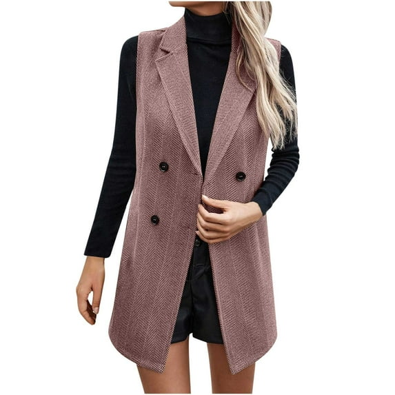 Wensltd Wool Blazer Vest for Women Lapel Button Down Solid Color Fashion Dressy Outerwear