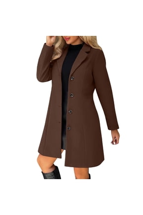 Wool Blend Stand Collar Coat for Women Button Front Plush Lining Warm Winter Jacket with Pockets Casual Clothing