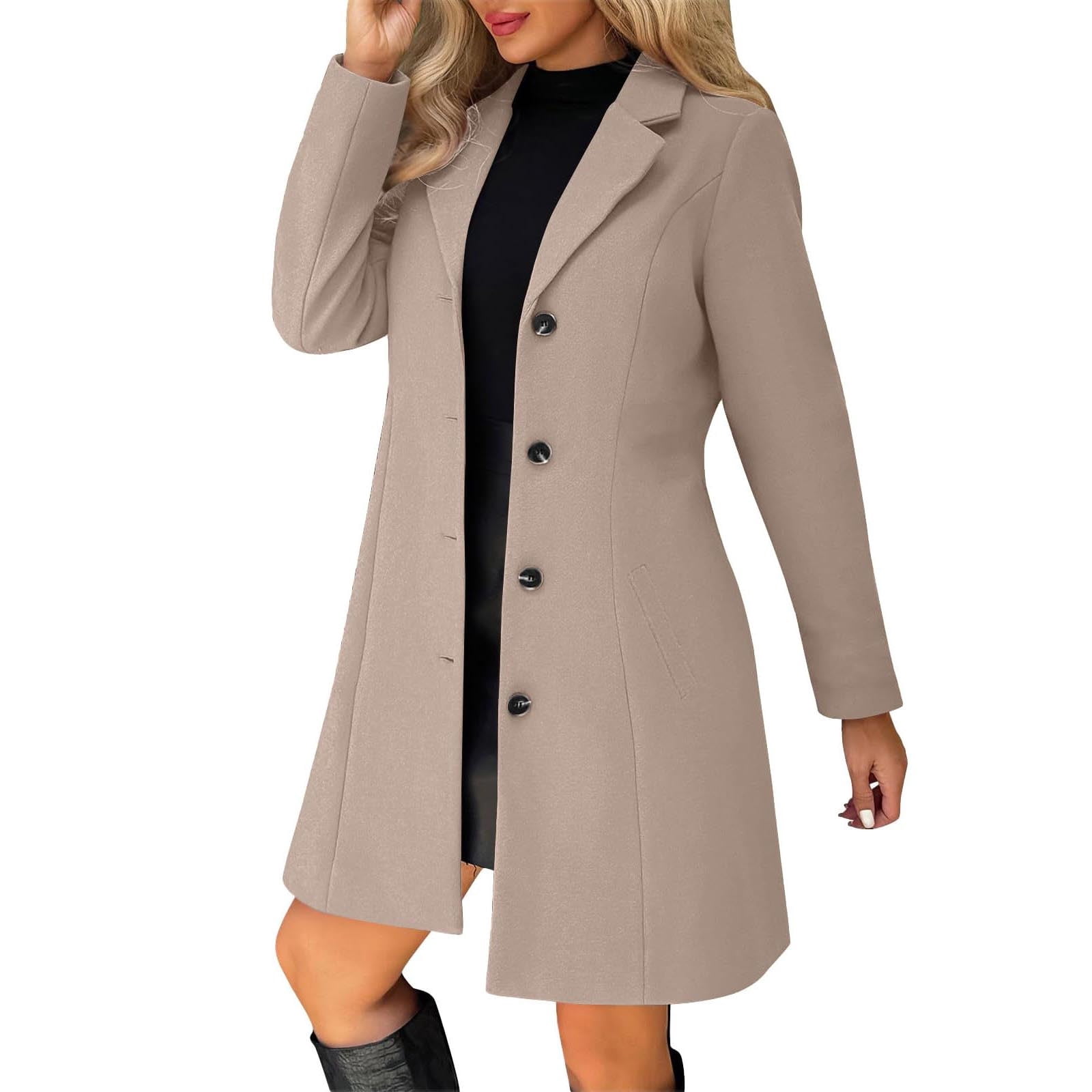 Wensltd Wool Blend Stand Collar Coat for Women Button Front Plush