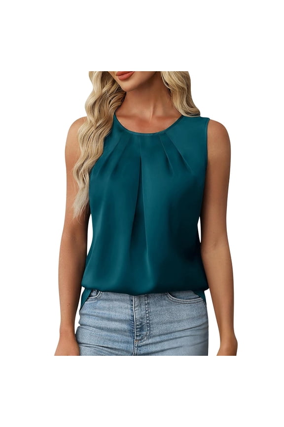 Work Office Tank Tops for Women Crew Neck Sleeveless Elegant Fashion Lightweight Flowy Breathable Daily Wear Versatile Tops Blue