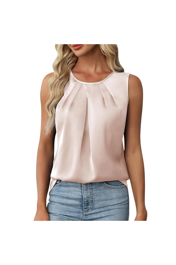 Work Office Tank Tops for Women Crew Neck Sleeveless Elegant Fashion Lightweight Flowy Breathable Daily Wear Versatile Tops Pink