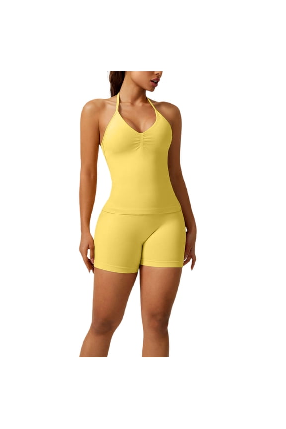 Workout Sets for Women 2 Piece Seamless Crop Tank High Waist Shorts Yoga Outfits