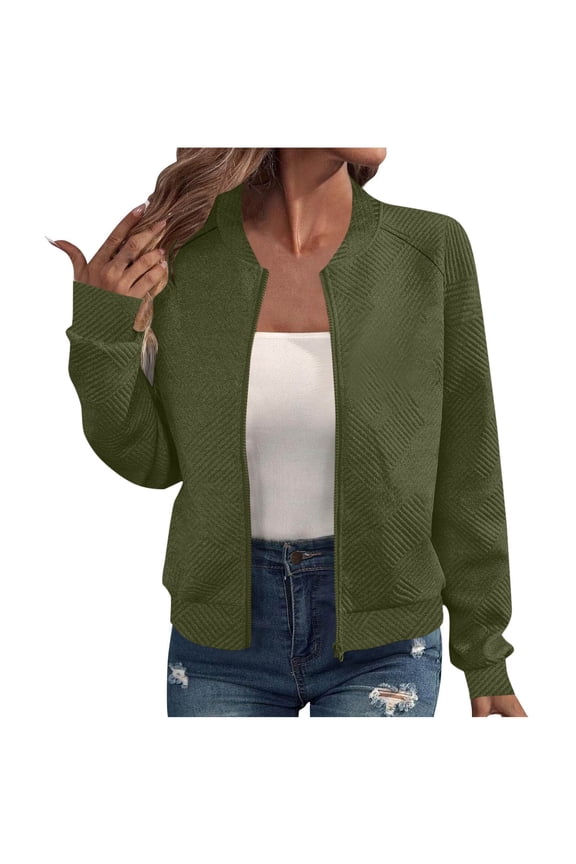 Zip Up Casual Jacket for Women Solid Color Long Sleeve Lightweight Versatile Coat for Spring Fall Winter