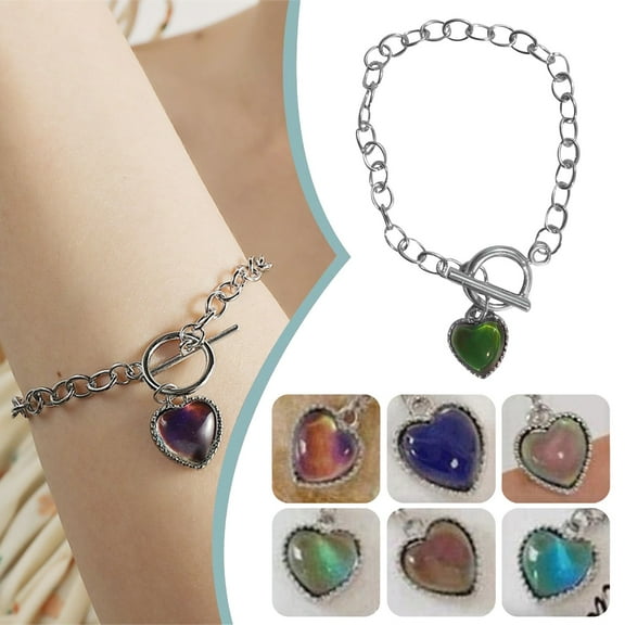 Wentin Bracelets Clearance! Color Change Heart Women's Bracelet Temperature Sensitive Color Change Bracelet Heart Bracelet For Women Girls Mother Jewelry Gift