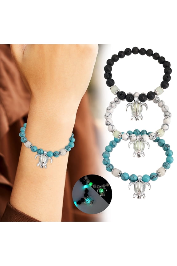 Wentin Bracelets Clearance! Fashionable And Creative Versatile Ocean Turtle Hollowed Out Luminous Turquoise Bracelet Natural Volcanic Stone Turtle Luminous Bracelet