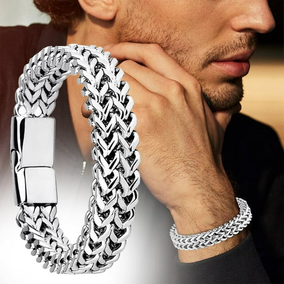 Wentin Bracelets Clearance! Hip Hop Trend Stainless Steel Front And Back Men's Bracelet Simple Overbearing Punk High Grade Cuban Bracelet