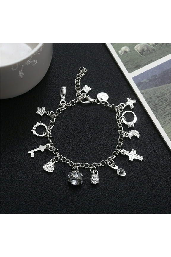 Wentin Bracelets Clearance! Women Personalized Charm Bracelets 925 Sterling Silver Plated Fashion Crystal Pendant Bangle Gift For Girls Beauty Art Clever And Attractive