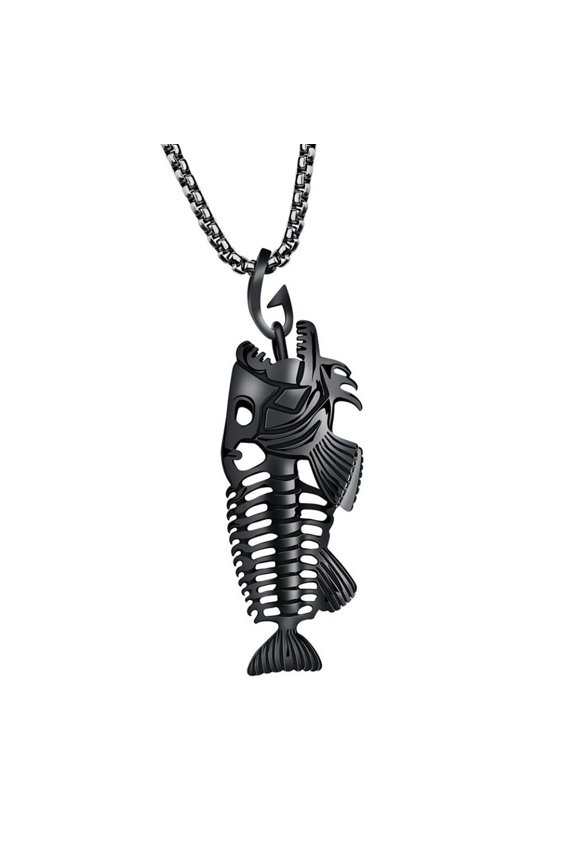 Wentin Cheap! Necklaces & Pendants Fish Bone & Fishing Hook Skeleton Stainless Steel Pendant Surfer Chain Necklace