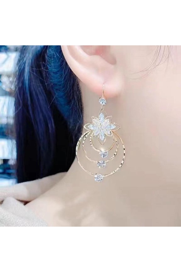 Wentin Earrings Clearance! Crystal Flower Drop Leverback Earrings For Women Fashion Plated Jewelry Geometric Multi Layered Circle Flower Earrings