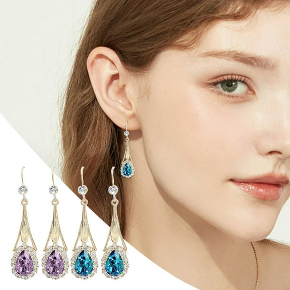 Wentin Earrings Clearance! Crystal Hollow Teardrop Drop Dangle Earrings For Women Rose Gold Plated Jewelry Blue Drop Crystal Earrings