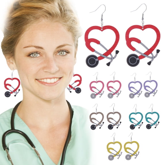 Wentin Earrings Clearance! Day Earrings Doctors Color Earphones Wooden Heart Earrings