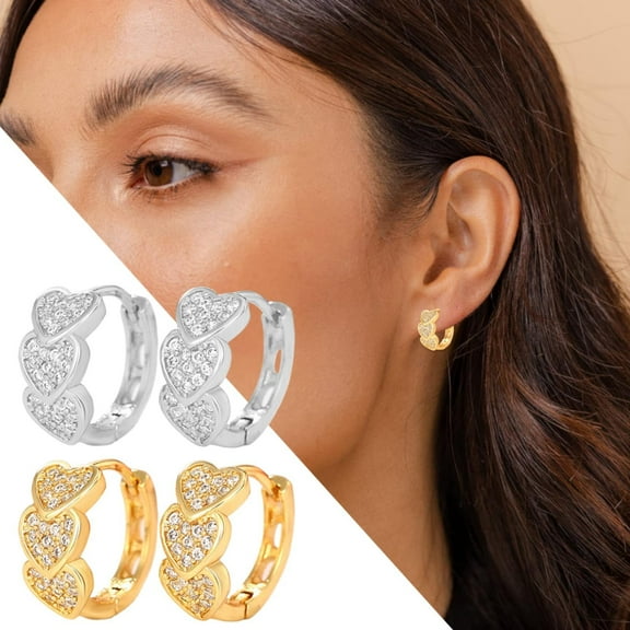 Wentin Earrings Clearance! Heart Earrings Stud Earrings For Women Plated Trendy Cubic Zirconia Valentines Day Earrings Mothers Day Gifts Hip Hop Jewelry