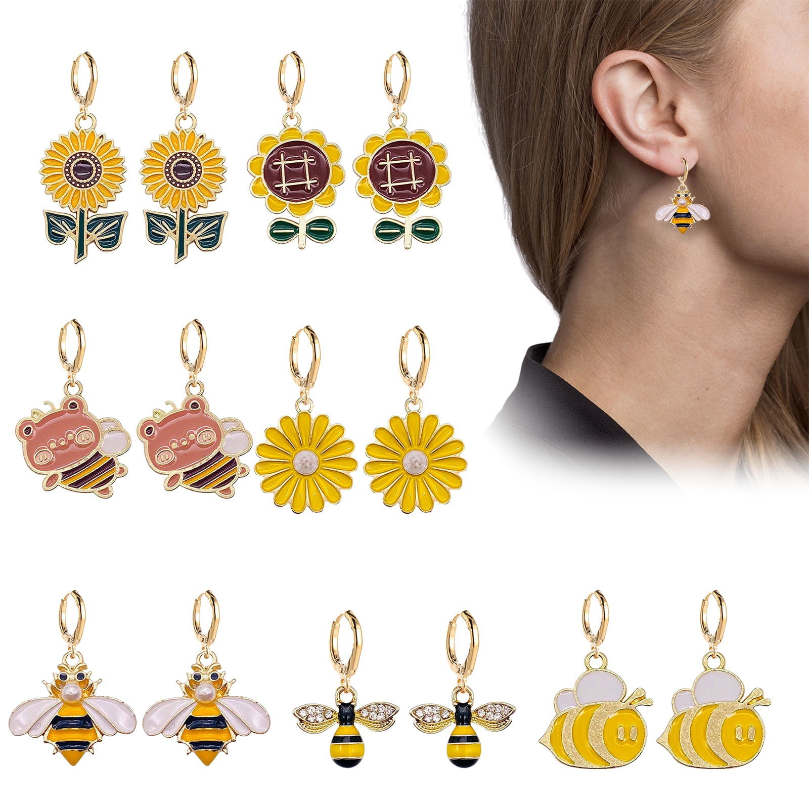RUIZHEN Sunflower Earrings & Necklace Set – Cute Resin Flower Jewelry For Women, Boho Gift