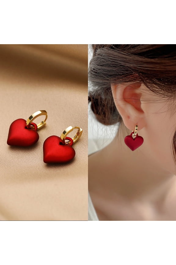 Wentin Earrings Large Heart Drop Dangle Earrings Vintage Red Heart Earrings Post Gold Large Love Heart Drop Earrings Weddings Bridal Heart Dangle Earrings Statement Red Prom Earrings For Women